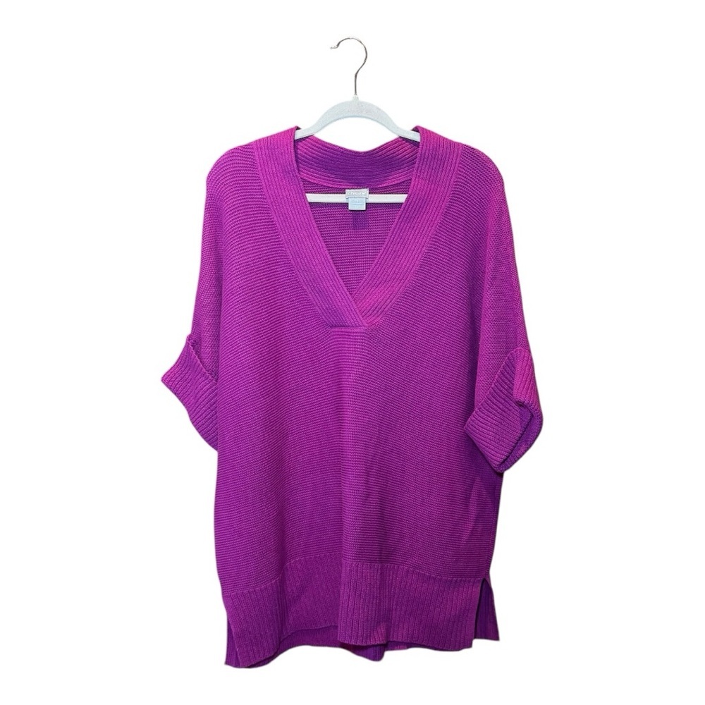 CHICO’S Purple V-Neck 3/4 Sleeve Sweater Size 1
